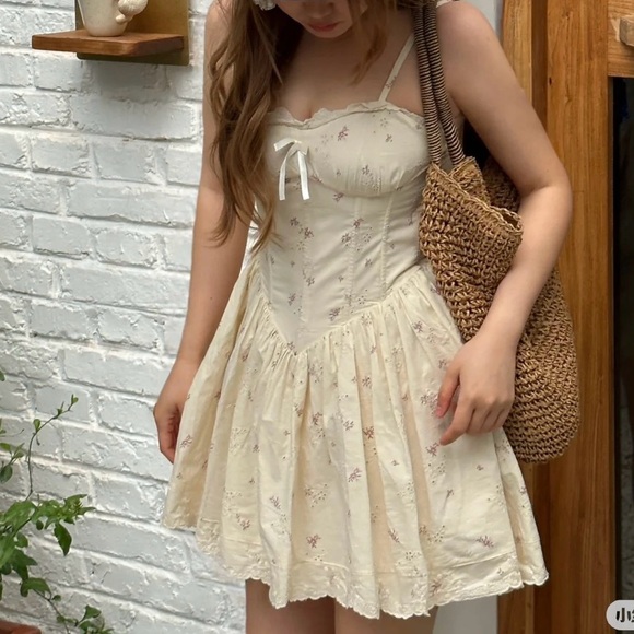 New with Tags Zara Cream Floral Lace Bow Dress with Pockets Size M Cotton Blend - Picture 2 of 8